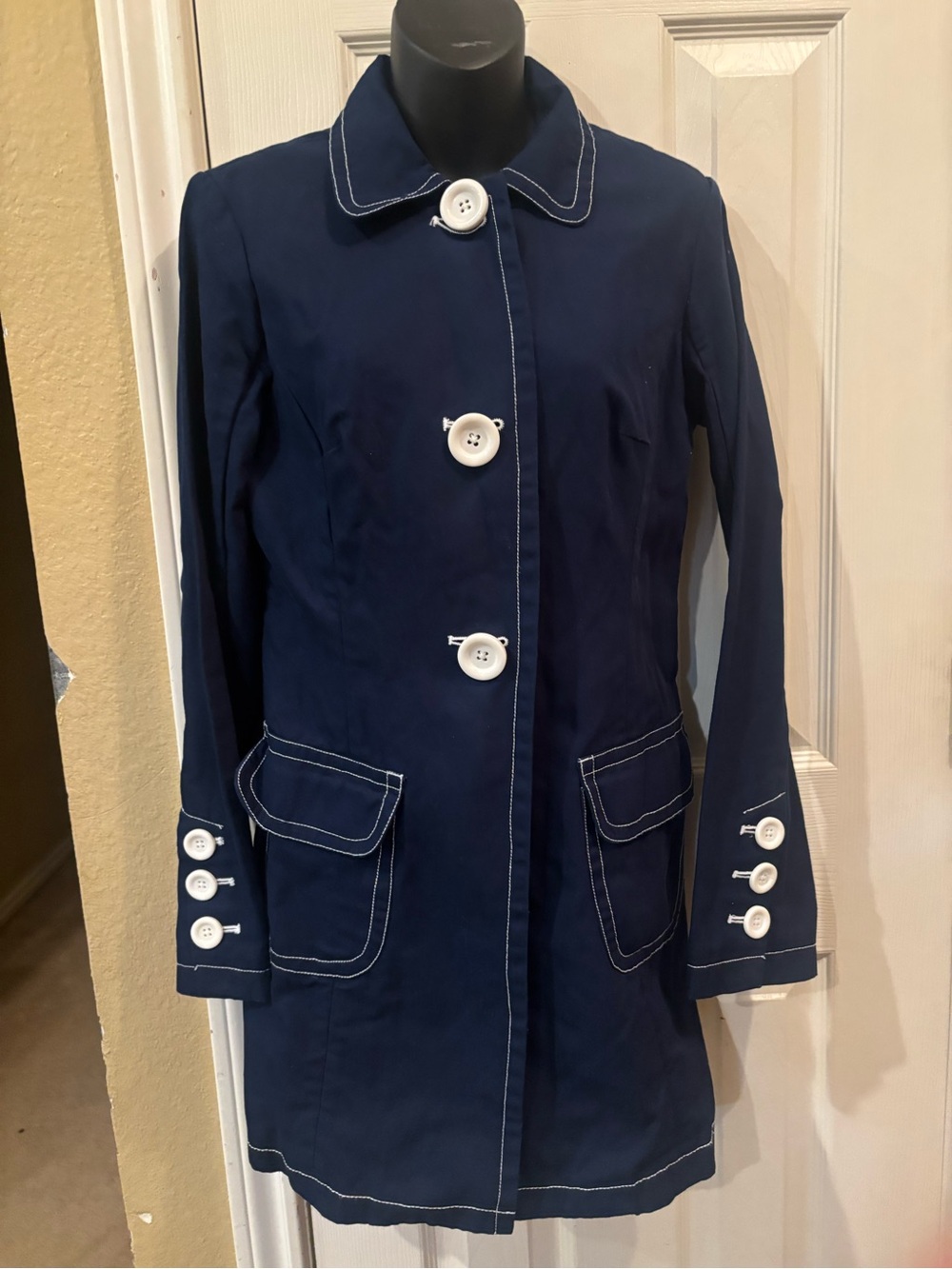 Libertine by Target Navy Button-Front Women's Coat with White Contrast Stitching